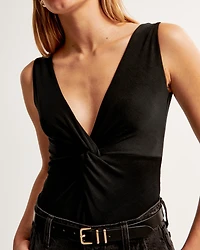 Glossy Rib Plunge Twist Bodysuit