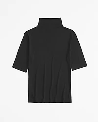 Half-Sleeve Sheer Jersey Mockneck Top
