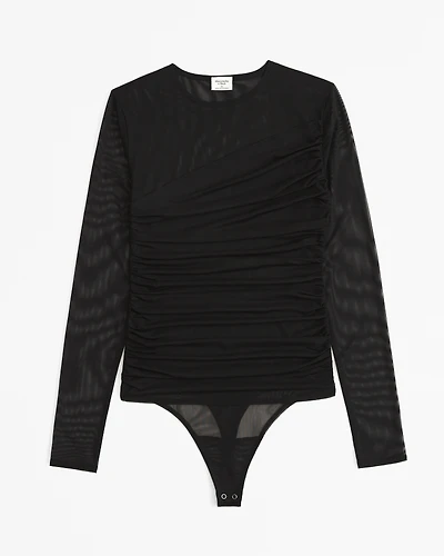 Long-Sleeve Layered Mesh Bodysuit