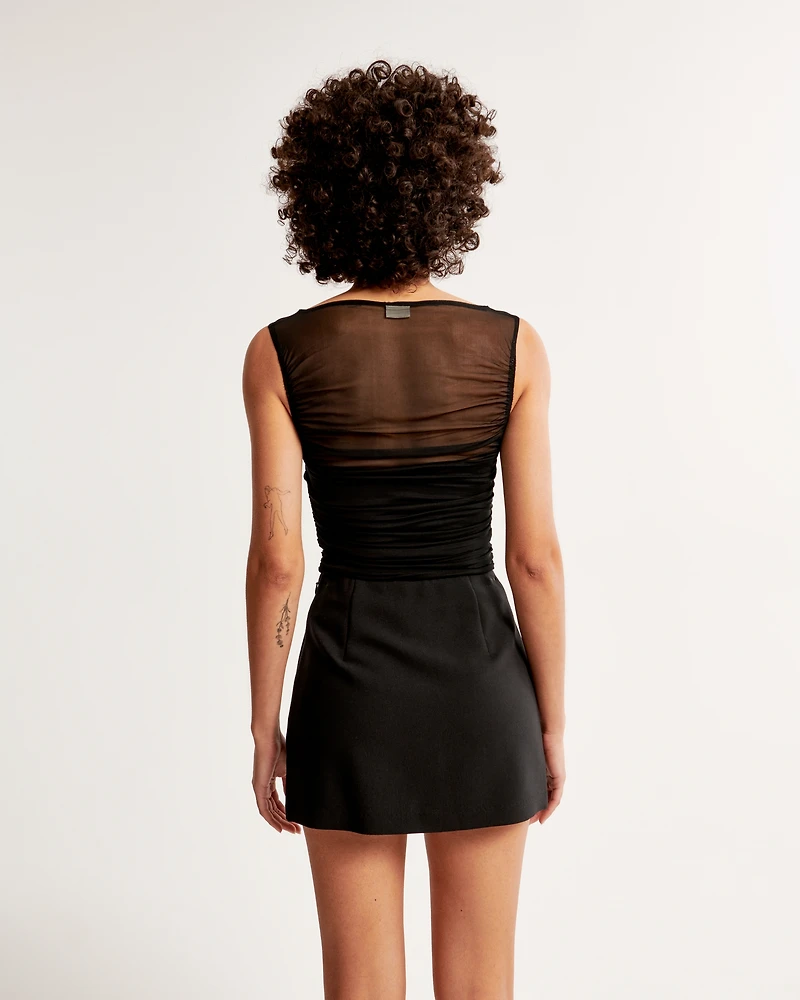 Mesh Ruched Slash Top