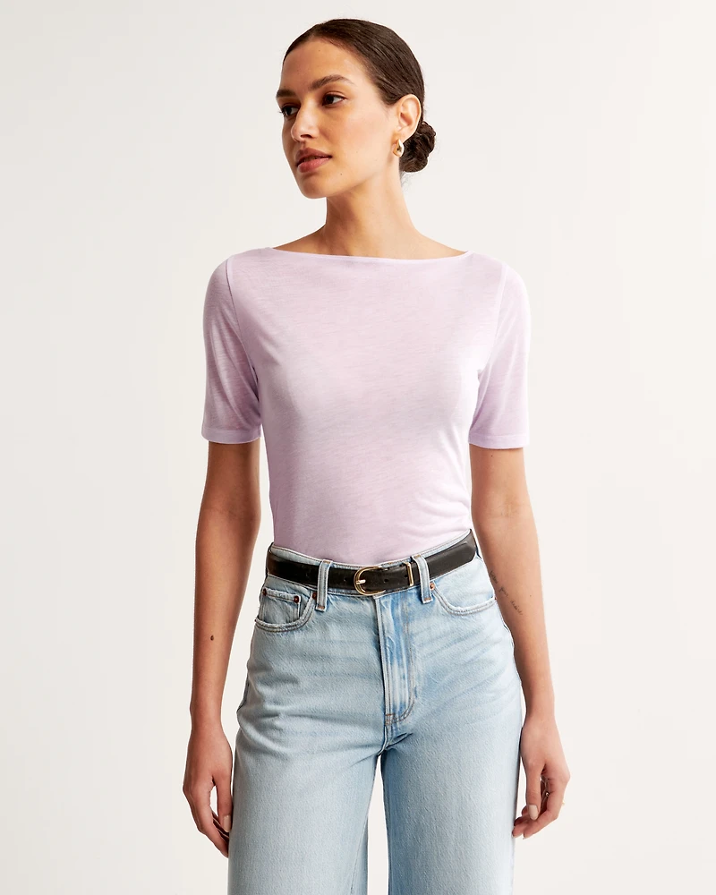 Sheer Half-Sleeve Slash Top