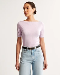 Sheer Half-Sleeve Slash Top