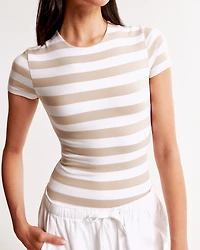 Short-Sleeve Cotton-Blend Seamless Fabric Crew Bodysuit