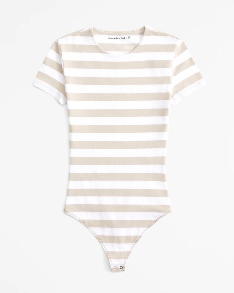 Short-Sleeve Cotton-Blend Seamless Fabric Crew Bodysuit