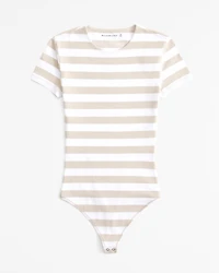 Short-Sleeve Cotton-Blend Seamless Fabric Crew Bodysuit