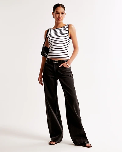 Cotton-Blend Seamless Fabric Boatneck Top