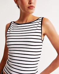 Cotton-Blend Seamless Fabric Boatneck Top
