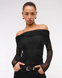 Long-Sleeve Mesh Foldover Bodysuit