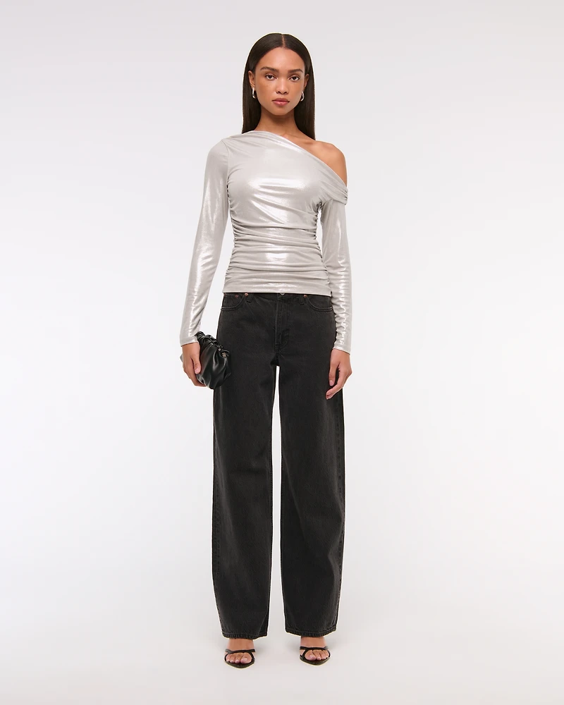 Long-Sleeve Liquid Shine Draped Top