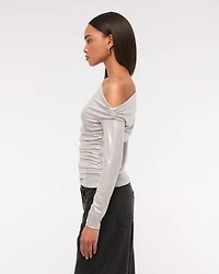 Long-Sleeve Liquid Shine Draped Top