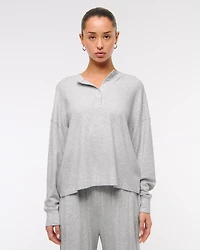 Long-Sleeve Cozy Lounge Knit Oversized Henley Top