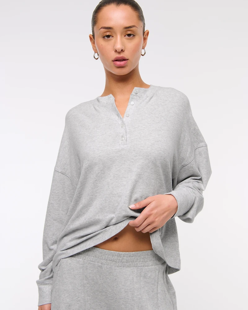 Long-Sleeve Cozy Lounge Knit Oversized Henley Top