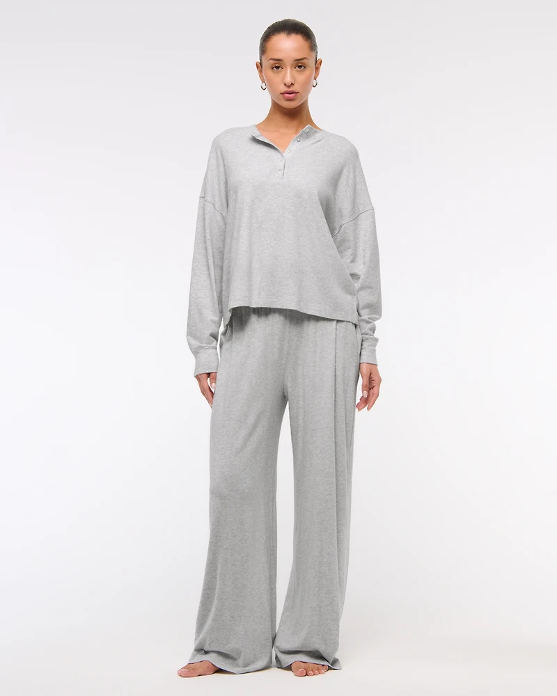 Long-Sleeve Cozy Lounge Knit Oversized Henley Top