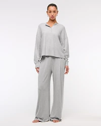 Long-Sleeve Cozy Lounge Knit Oversized Henley Top