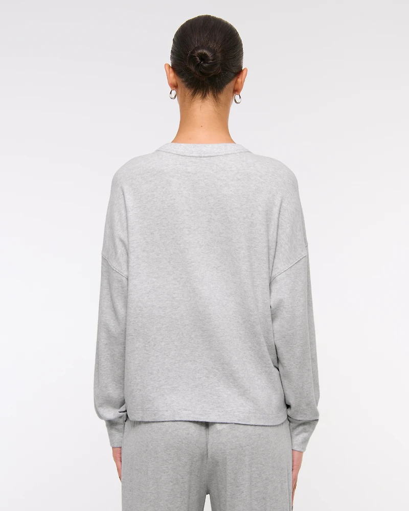 Long-Sleeve Cozy Lounge Knit Oversized Henley Top