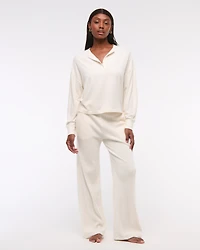 Long-Sleeve Cozy Lounge Knit Oversized Henley Top