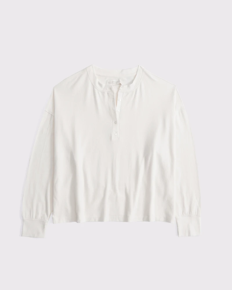 Long-Sleeve Cozy Lounge Knit Oversized Henley Top