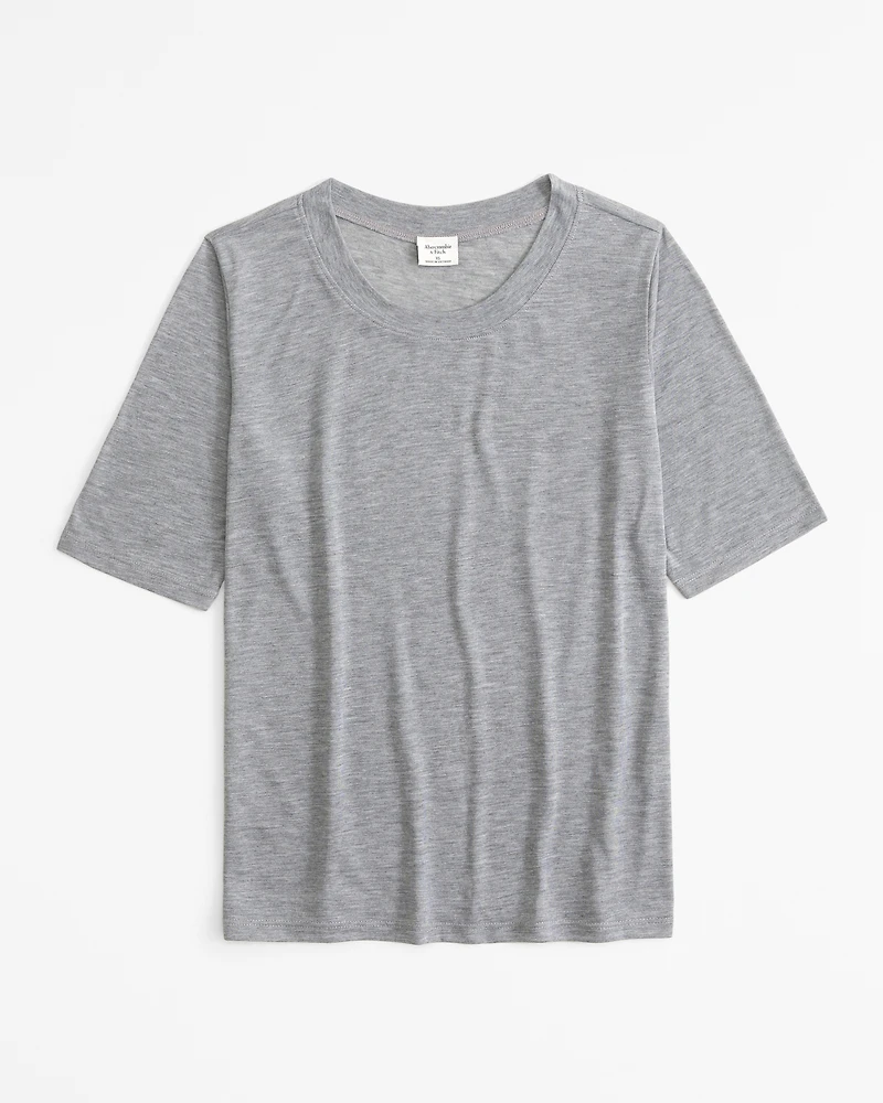 Half-Sleeve Sheer Jersey Crew Tee