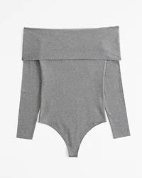 Long-Sleeve Cotton-Blend Seamless Fabric Off-The-Shoulder Bodysuit