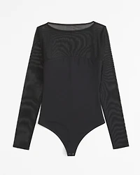 Long-Sleeve Mesh Slash Bodysuit