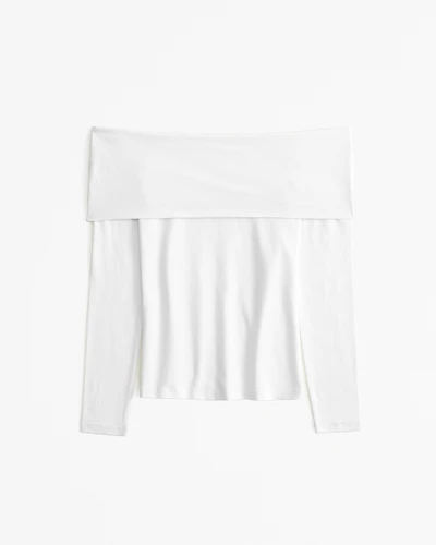 Long-Sleeve Cotton-Blend Seamless Fabric Tuckable Off-The-Shoulder Top