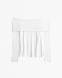 Long-Sleeve Cotton-Blend Seamless Fabric Tuckable Off-The-Shoulder Top
