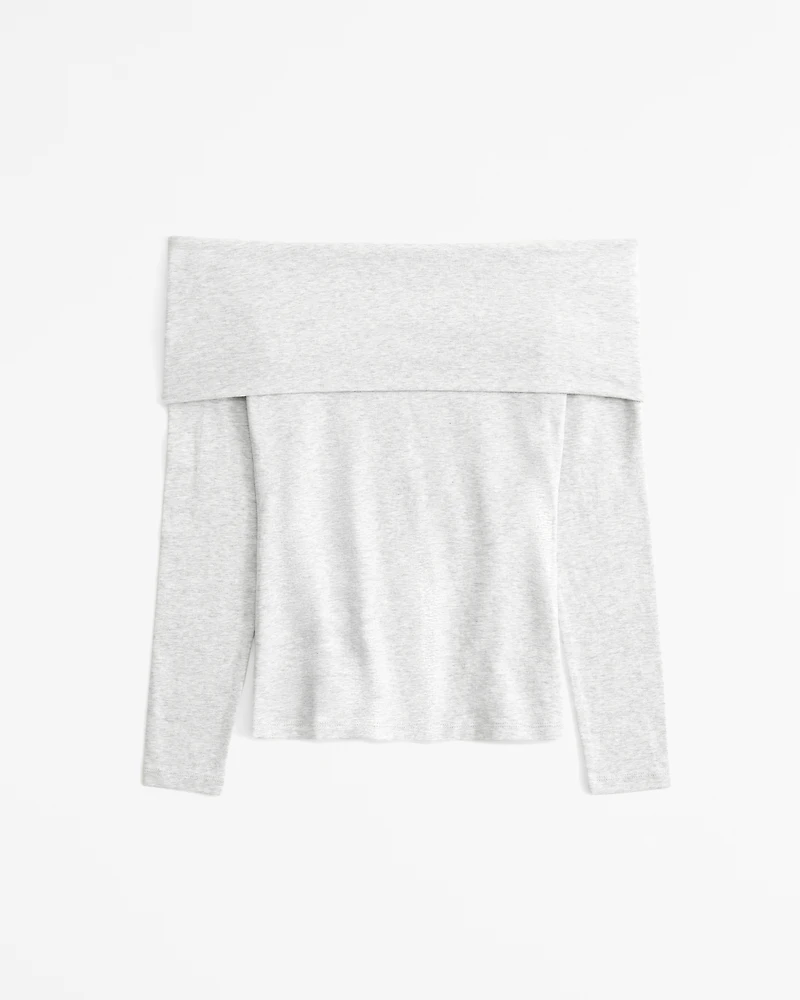 Long-Sleeve Cotton-Blend Seamless Fabric Tuckable Off-The-Shoulder Top
