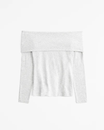 Long-Sleeve Cotton-Blend Seamless Fabric Tuckable Off-The-Shoulder Top