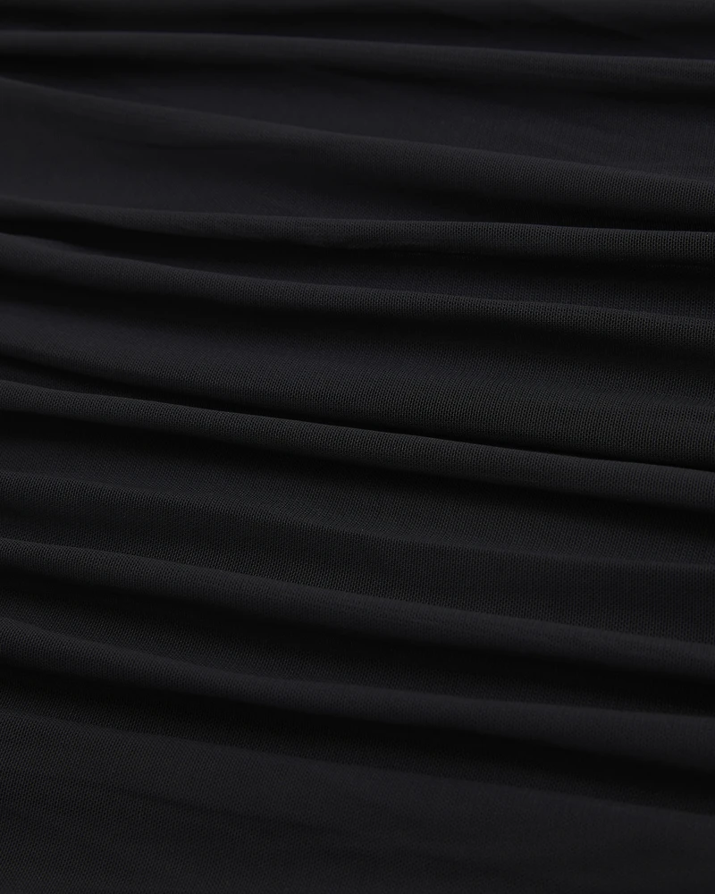 Long-Sleeve Off-The-Shoulder Mesh Top