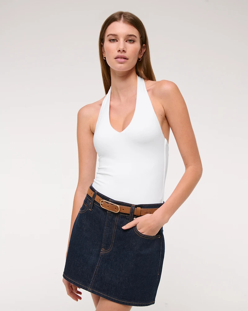 Cotton-Blend Seamless Fabric Halter Bodysuit