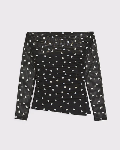 Off-The-Shoulder Draped Mesh Top