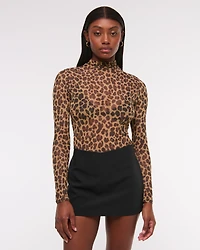 Long-Sleeve Mesh Mockneck Top