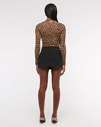 Long-Sleeve Mesh Mockneck Top