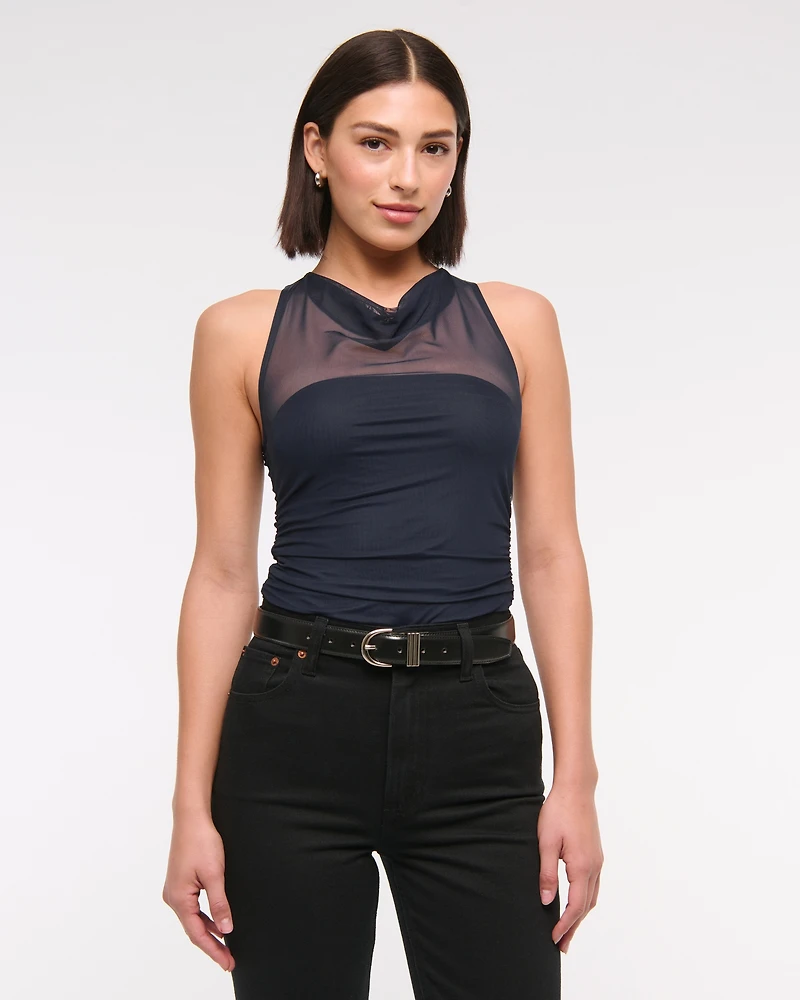 Mesh Cowl Neck Bodysuit