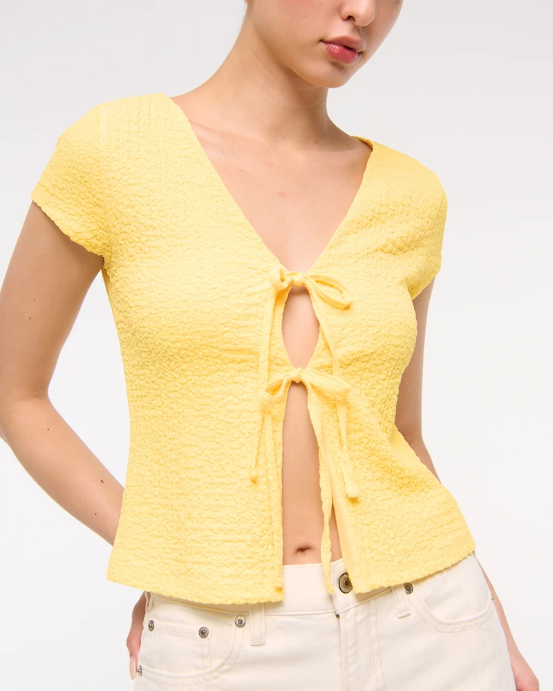 Bubble Knit Tie-Front Top