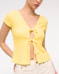 Bubble Knit Tie-Front Top
