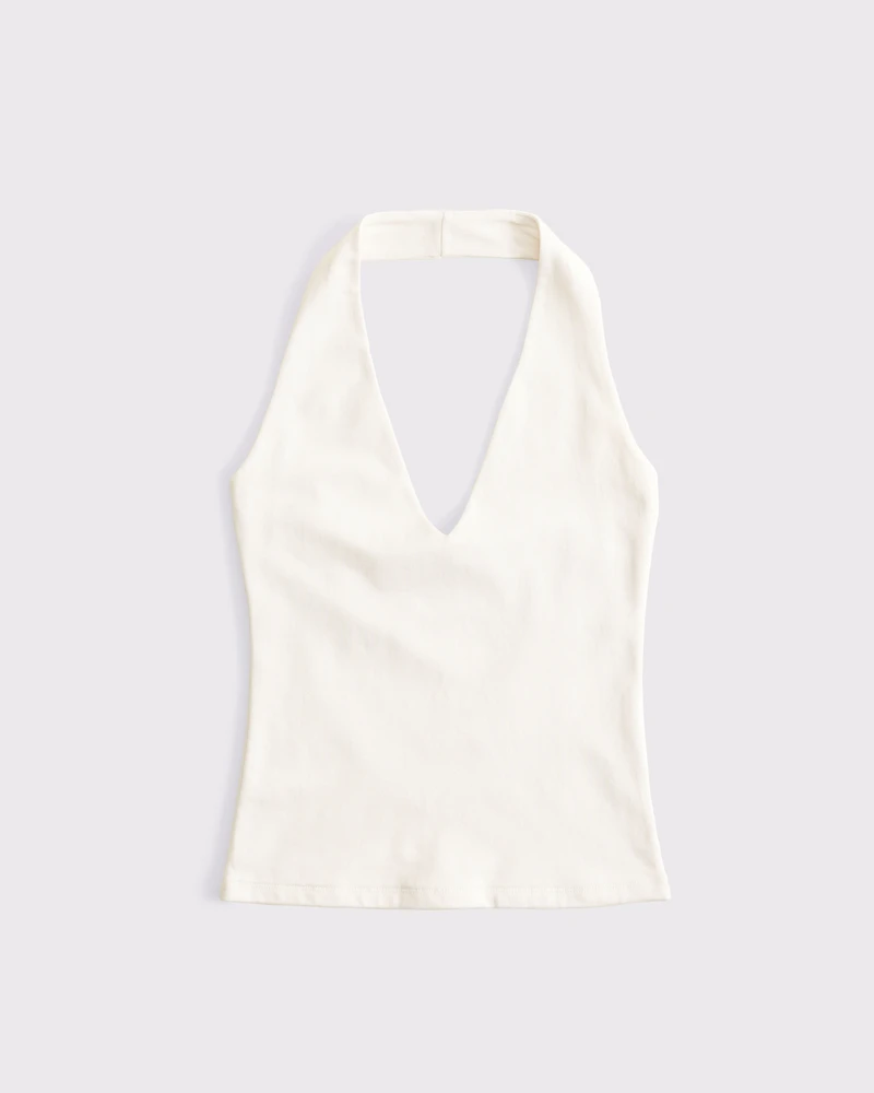 Cotton-Blend Seamless Fabric Halter Top