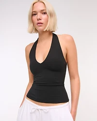 Cotton-Blend Seamless Fabric Halter Top
