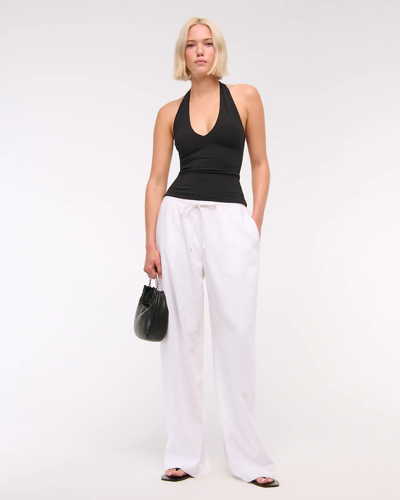 Cotton-Blend Seamless Fabric Halter Top