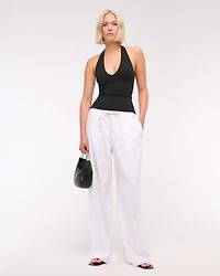 Cotton-Blend Seamless Fabric Halter Top