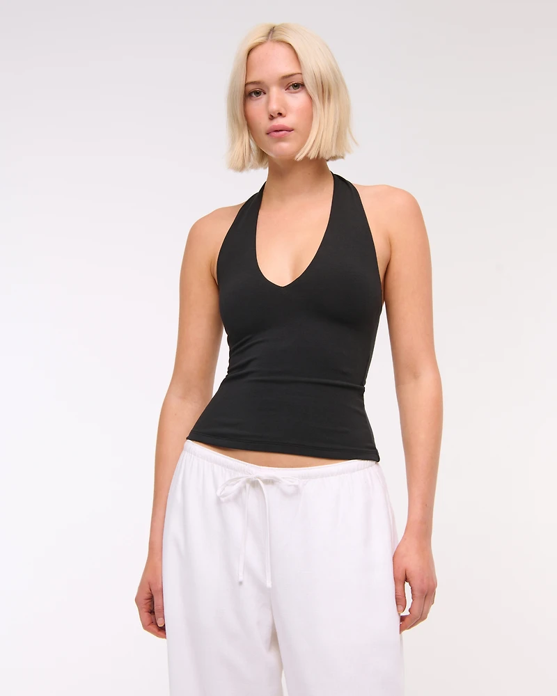 Cotton-Blend Seamless Fabric Halter Top