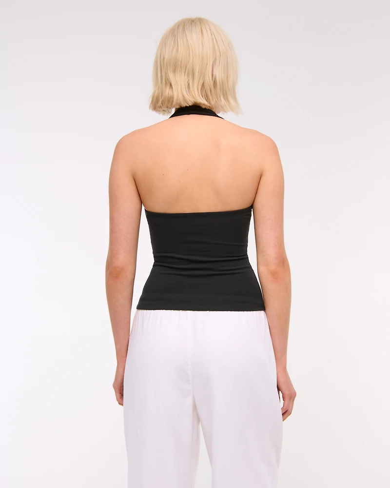 Cotton-Blend Seamless Fabric Halter Top