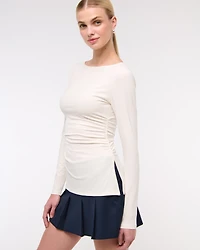 Long-Sleeve Stretch Crepe Slash Top