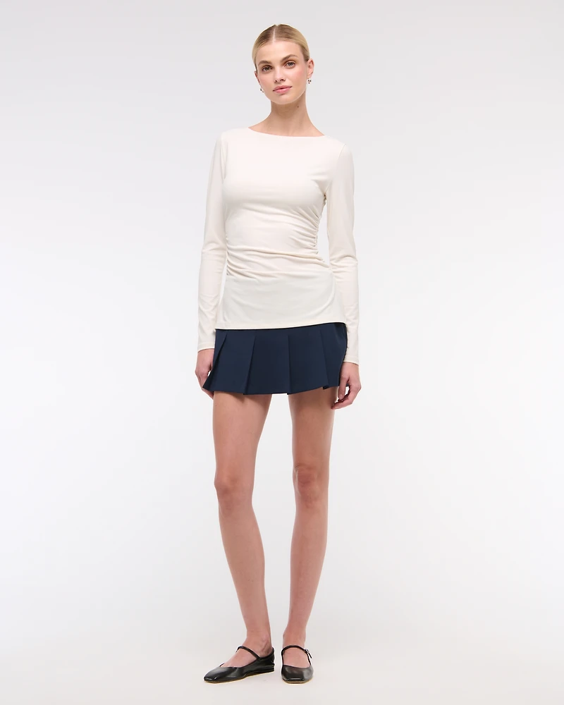 Long-Sleeve Stretch Crepe Slash Top