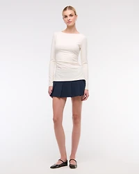 Long-Sleeve Stretch Crepe Slash Top