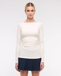 Long-Sleeve Stretch Crepe Slash Top