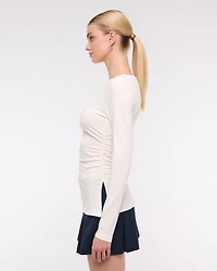 Long-Sleeve Stretch Crepe Slash Top