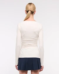 Long-Sleeve Stretch Crepe Slash Top