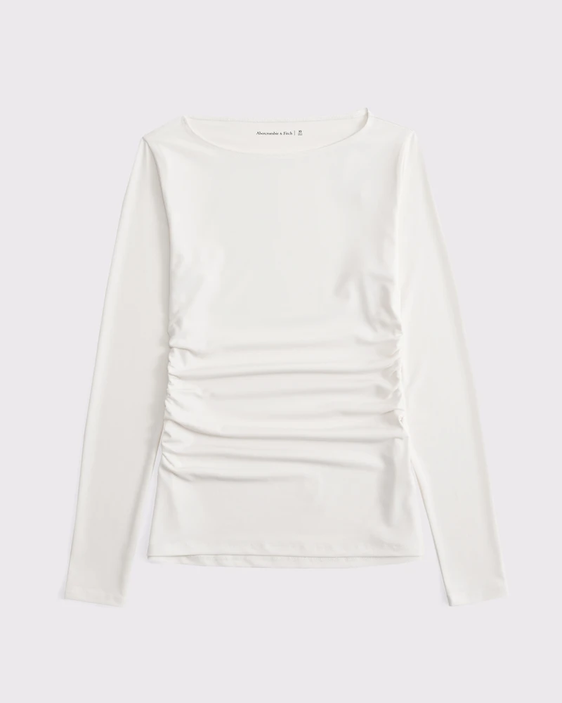 Long-Sleeve Stretch Crepe Slash Top