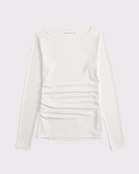 Long-Sleeve Stretch Crepe Slash Top